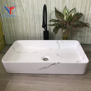 LAVABO hình chữ nhật giả đá trắng vân đen