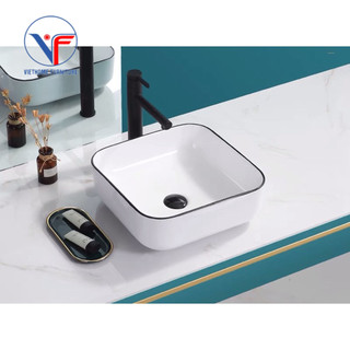 LAVABO - CHẬU RỬA MẶT ĐẶT BÀN VUÔNG TRẮNG VIỀN ĐEN