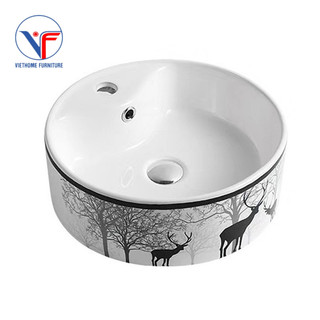 Chậu lavabo đặt bàn tròn hoa văn hươu