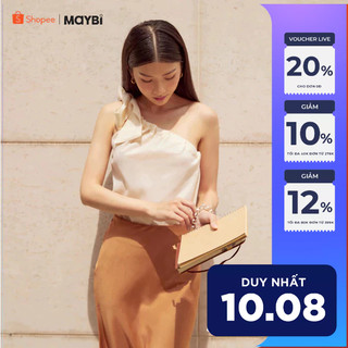 Áo Maybi rộng chéo dày lệch vai cột nơ