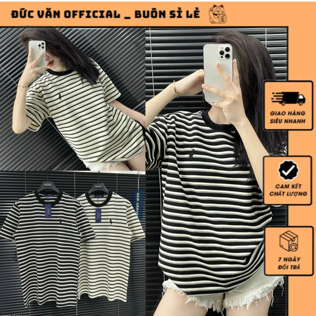 Áo Phông Nam Polo Rap Lau Ren Bản Cổ Bo Tàu Phối Sọc Tràn Thân_Áo Thun Nam Nữ Chất Vải Cotton Logo Thêu Siêu Nét