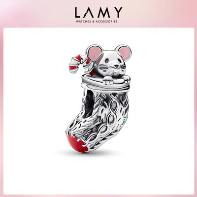 Charm bạc LAMY Chú chuột dễ thương Festive Mouse & Stocking 1352