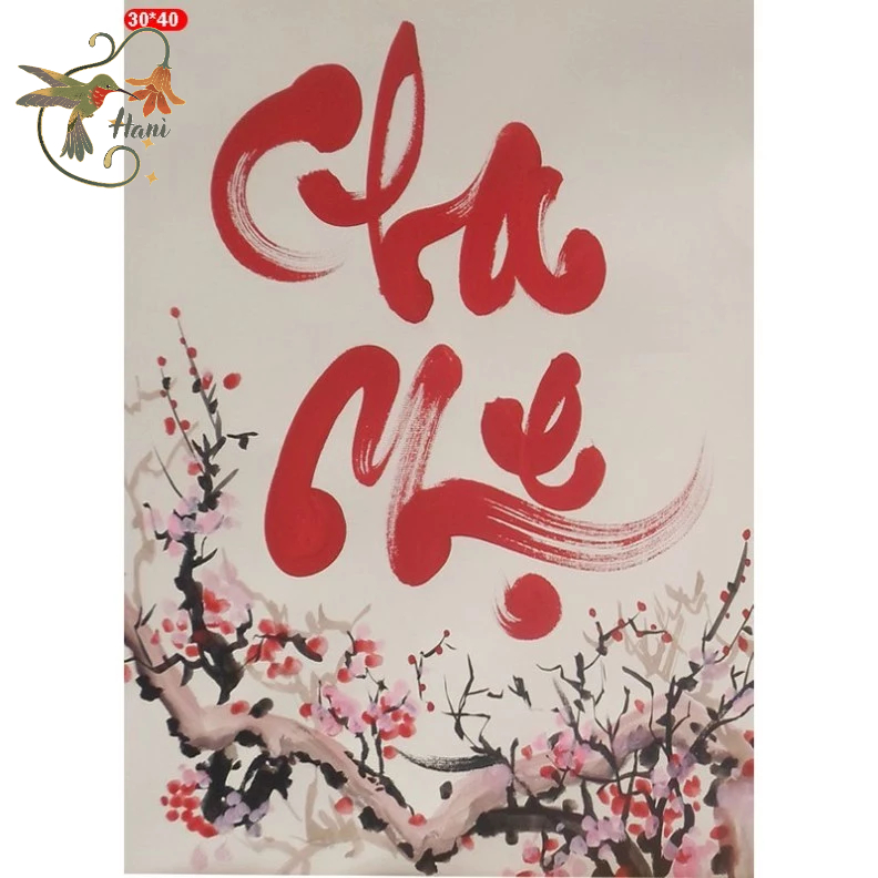 (Chủ Đề Gia Đình) Tranh Đính Đá Hình Chữ Cha Mẹ H58, Gắn Đá 5D Kích Thước 30x40 Tự Hoàn Thành DIY