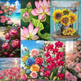  Tranh Đính Đá Chủ Đề Hoa Gắn Đá 5D Kích Thước 30x40 Tự Hoàn Thành DIY 