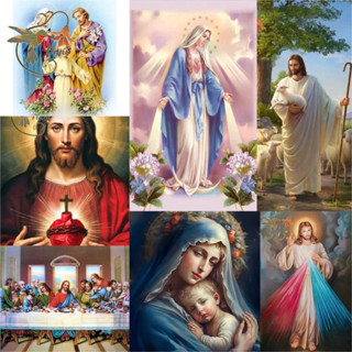   Chủ Đề Công Giáo  Tranh Đính Đá Thiên Chúa Đức Mẹ Gắn Đá 5D Kích Thước 30x40 Tự Hoàn Thành DIY 