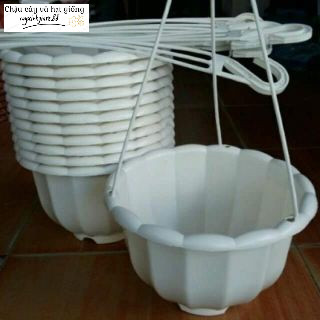 [05 chậu] Chậu nhựa treo trồng cây- Chậu bí treo trồng hoa, cây cảnh kèm dây treo, cỡ To hàng loại 1 dày đẹp.