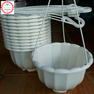   05 chậu  Chậu nhựa treo trồng cây- Chậu bí treo trồng hoa cây cảnh kèm dây treo cỡ To hàng loại 1 dày đẹp. 