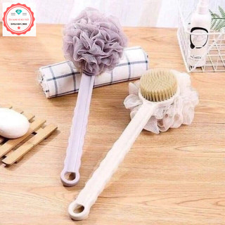 Cọ kì lưng 2 đầu bông vải lưới và lông bàn chải, cây cọ tắm 2 đầu, cọ chà lưng