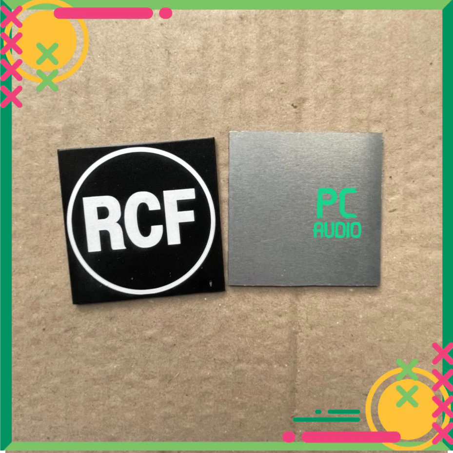 Logo thùng loa - tem loa RCF vuông 5cm: Giá 2 chiếc