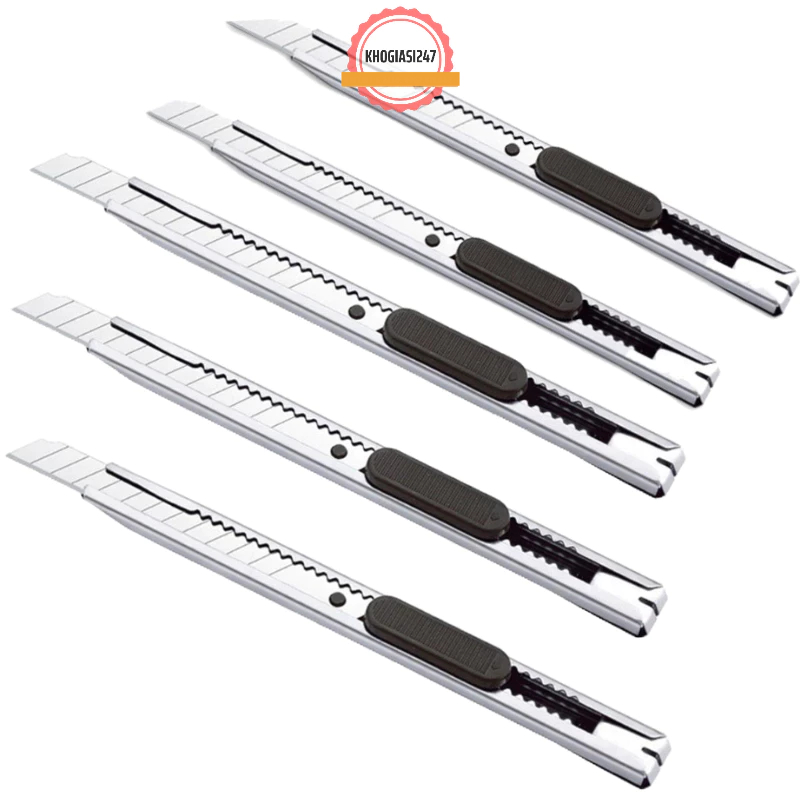 Combo 5 Dao Rọc Giấy Mini Thép Không Gỉ Nhỏ Gọn (83mm x 9mm), Lưỡi Dao Thép Cứng Sắc