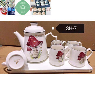 Bộ bình 6 cốc kèm khay sứ xương hàng cao cấp