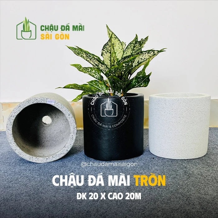 Chậu đá mài tròn 20x20cm, Chậu trồng cây hình tròn 20cm