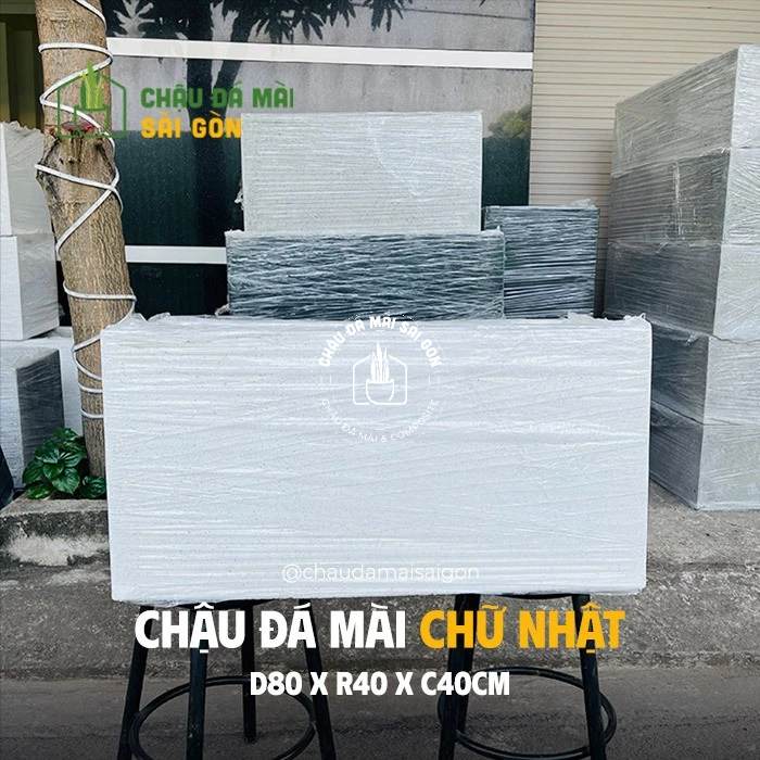 Chậu đá mài CHỮ NHẬT 80x40x40cm (DxRxC) | Chậu trông cây chữ nhật 80x40x40