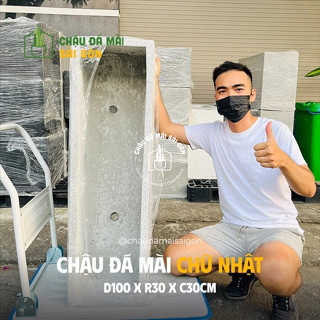 [FREESHIP HCM] Chậu đá mài chữ nhật 100x30x30cm (DxRxC) - Chậu trồng cây HÌNH CHỮ NHẬT dài 1mx30x30cm