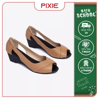 Giày Đế Xuồng 3cm Hở Mũi Da Thật Êm Chân Pixie X372