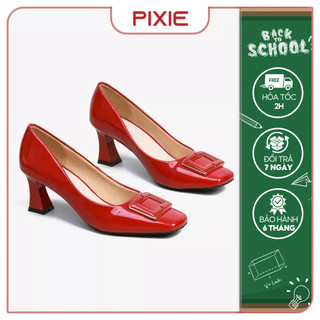 Giày cao gót 6cm da bóng phối khóa pixie h219
