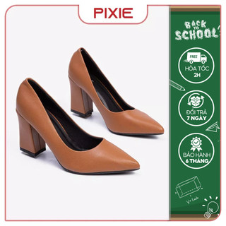 Giày Cao Gót 7cm Đế Vuông Mũi Nhọn Basic Pixie P159
