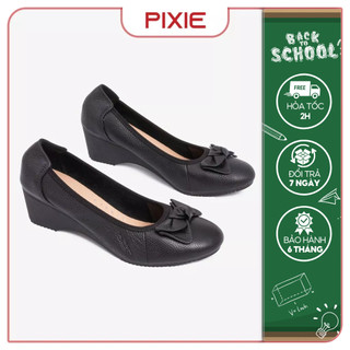 Giày Búp Bê Đế Xuồng 5cm Da Thật Êm Chân Màu Đen Pixie X461
