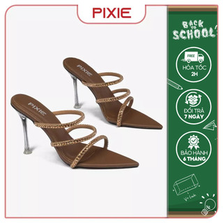 Guốc cao gót 9cm quai ngang chéo phối đá pixie e253