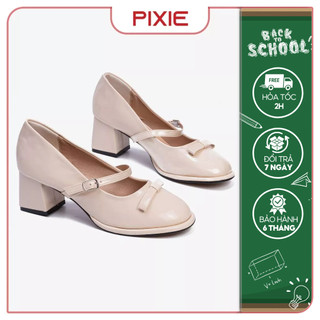 Giày cao gót nữ 5cm quai cài ngang phối nơ pixie h024