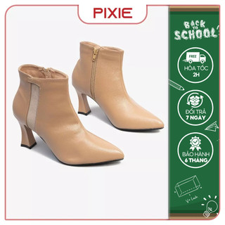 Boot cao gót nữ 7cm khóa kéo phối thun pixie h244
