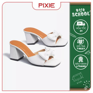 Guốc cao gót nữ 7cm quai ngang phối nơ pixie h213