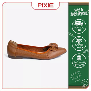 Giày búp bê nữ mũi nhọn da thật nơ xếp pixie p126