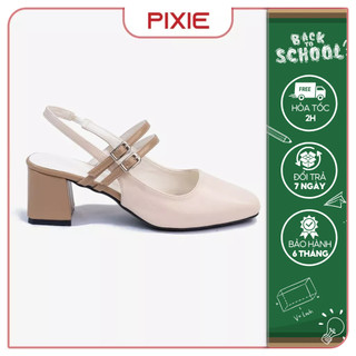 Giày sục cao gót nữ 5cm quai ngang phối khoá pixie h309