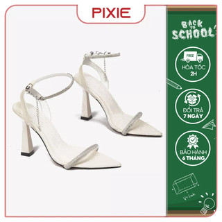 Giày sandal cao gót nữ 7cm mũi nhọn quai đính đá pixie e254