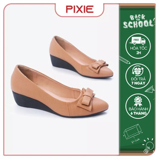 [Form nhỏ tăng 1 size] Giày Búp Bê Đế Xuồng Da Thật 5cm Mũi Nhọn Gắn Nơ Pixie X619