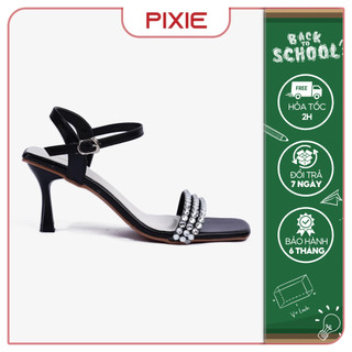 Giày sandal nữ cao gót 7cm quai đính đá pixie h305