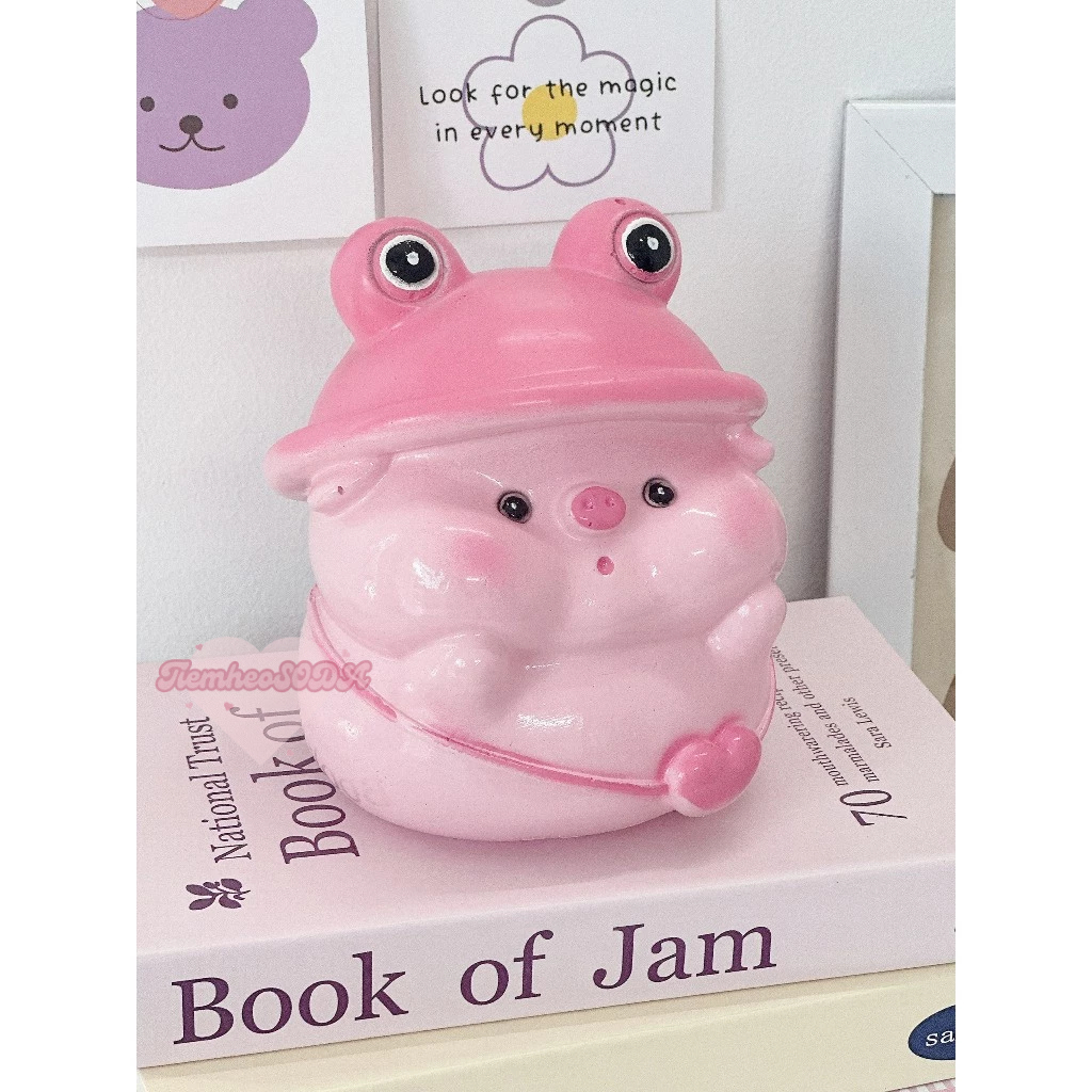 [LỖ TRÒN] Heo đất tiết kiệm Heo đội Mũ Ếch mini cực cute(C16xD14xR13) | quà tặng, trang trí Tiệm Heo Đất SODA