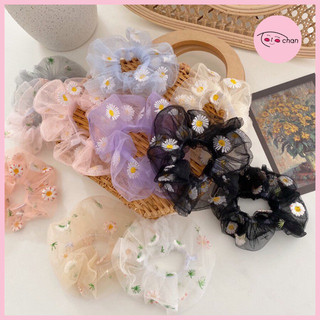 [MẪU HOT] Scrunchies vải lưới thêu hoa cúc họa mi nhỏ cực xinh, nhiều màu mang phong cách Hàn Quốc