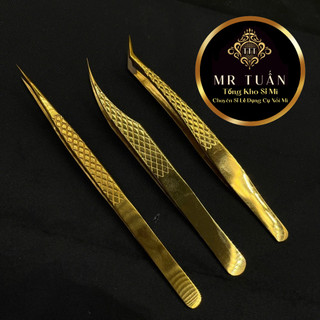 Nhíp nối mi cong 45 độ-nhíp tách mi cá heo Caro Vàng-mũi phủ nhám nano \ Mr Tuấn