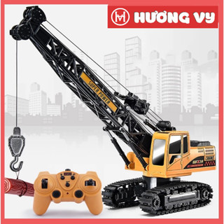 Xe cần cẩu móc điều khiển từ xa, chạy bằng bánh xích, rơ móc bằng kim loại có đèn nhạc