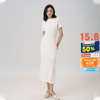 RECHIC Đầm ôm body Yerin dáng dài tay ngắn xẻ tà sau cổ tròn sang trọng