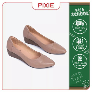 Giày búp bê đế xuồng da thật mũi nhọn đế đen pixie x783