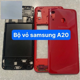 Bộ vỏ +xương+khay sim+phím+kính camera điện thoại sam sung A20/A205 lên máy đẹp zin