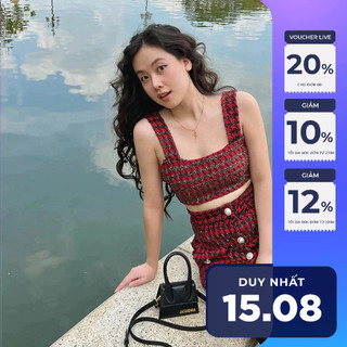 Chân váy Maybi chữ A tweed phối nẹp nút