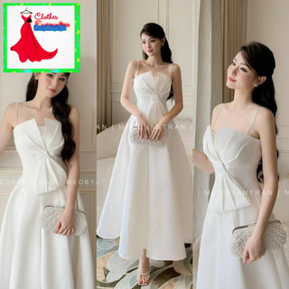 VÁY TRẮNG VINTAGE 2 DÂY PHỐI XẾP LY HÌNH NƠ 150724