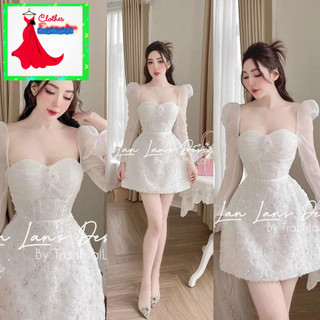 VÁY REN TAY DÀI VAI BỒNG CỔ VUÔNG PHỐI LƯỚI 130724