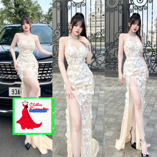 VÁY REN CỔ YẾM DI TIỆC HỌA TIẾT HOA NỔI FORM ĐUÔI CÁ DÀI 250724