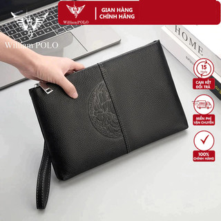 Ví Cầm Tay Nam Da Bò, Clutch Nam Hàng Hiệu WilliamPoLo Túi kẹp nách nam Cao Cấp WLC22 size 27cm
