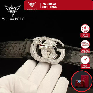 Thắt lưng nam khóa bạc nguyên khối cao cấp, da cá sấu hàng hiệu williampolo, dây nịt nam wp7917
