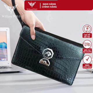 Ví cầm tay nam da cá sấu, clutch nam hàng hiệu williampolo túi kẹp nách nam cao cấp wlc17 size 26cm