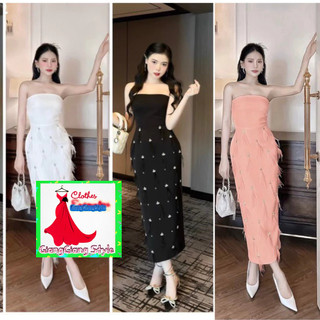 VÁY CÚP KHÔNG DÂY ĐÍNH HẠT DÁ NHỎ LONG TUA 140724
