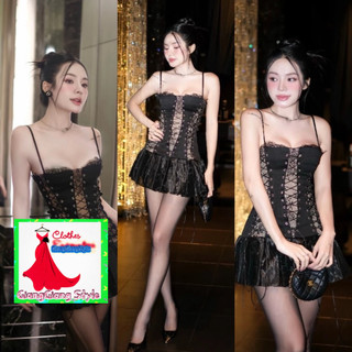 Váy cúp phối ren đan dây tùng bèo 250624