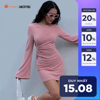 Đầm Maybi ôm thun gân cutout rút nhún nơ eo