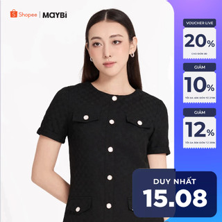 Đầm mini suông xốp dệt nút kiểu Maybi