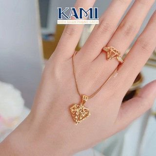 Dây chuyền mì và nhẫn kèm mặt họa tiết kim cương không gỉ KAMI trang sức sỉ